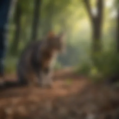 Bonding moment between cat and owner on a nature walk