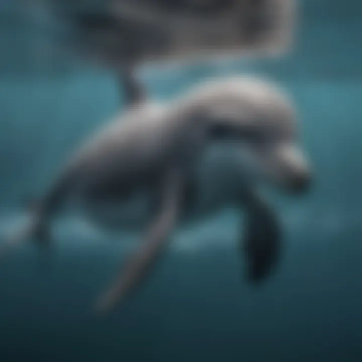 A curious bottlenose dolphin calf exploring the ocean depths