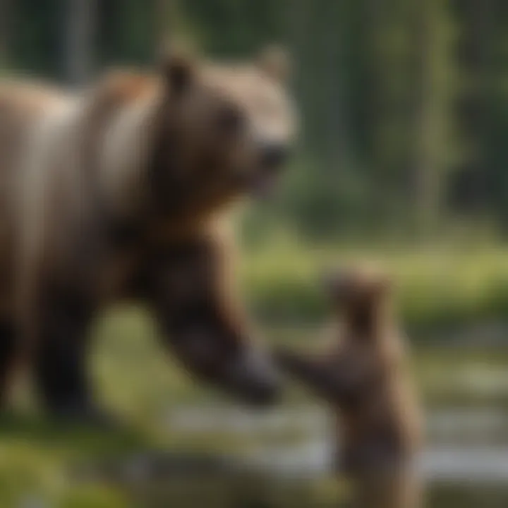 Brown bear displaying characteristic behavior in the wild