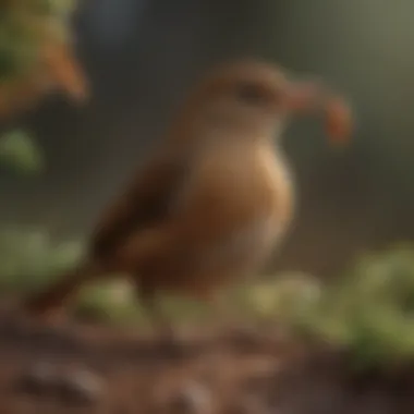 Brown Small Bird displaying unique foraging behavior