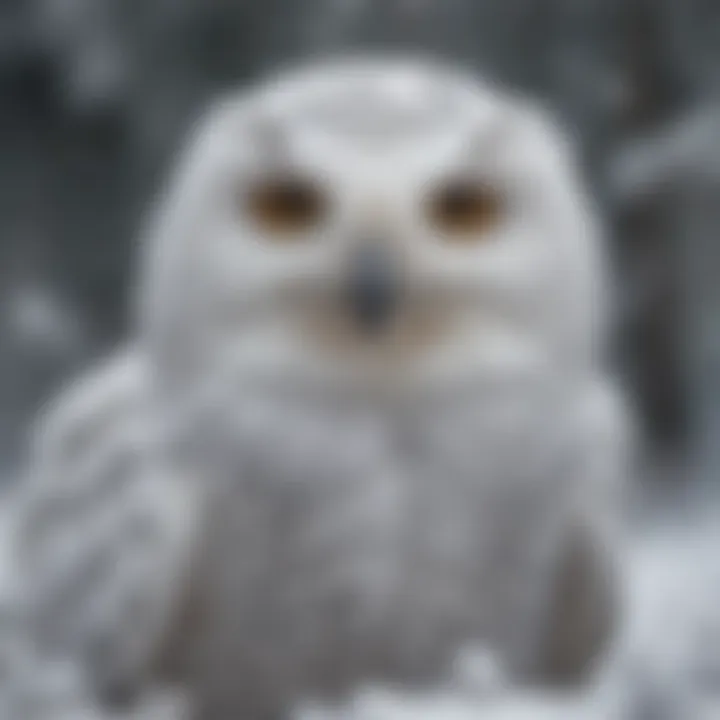 Snowy owl camouflaged amidst snowflakes in its natural habitat