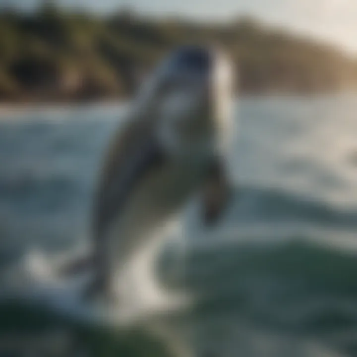 Playful Dolphin in Action A close-up shot of a playful dolphin leaping out of the water, highlighting its playful nature.