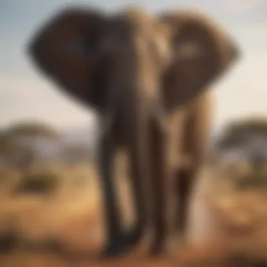 Majestic Elephant in the Savannah A breathtaking view of a majestic elephant roaming freely in the savannah, symbolizing conservation efforts.