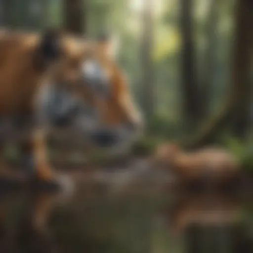 A vibrant wildlife scene showcasing a variety of species interacting in their natural habitat.