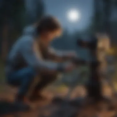 A young photographer setting up their camera for moon photography