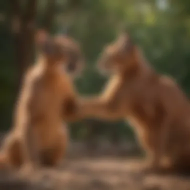 Caracal Cat Pair Playfully Interacting in Their Natural Habitat