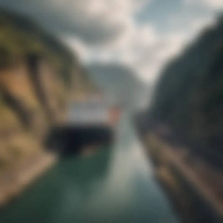 Cargo ship passing through Panama Canal