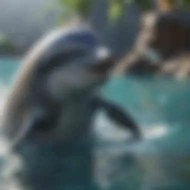 Cartoon dolphin playing with bubbles