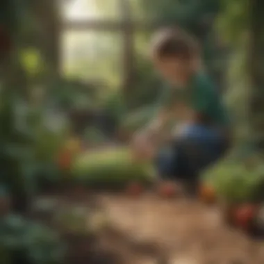 Kids tending to a home vegetable garden