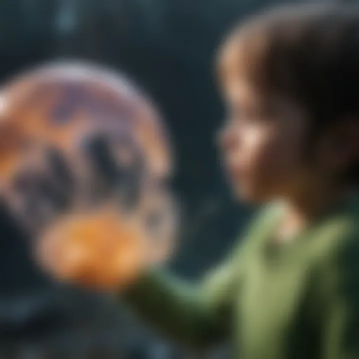 Illustration of a child safely interacting with jellyfish
