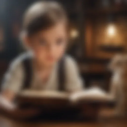 Illustration of a young child engrossed in reading a non-fiction book