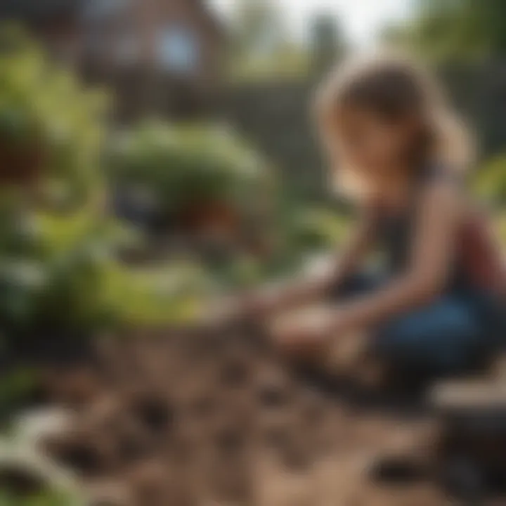 Children building a compost pile in a backyard garden