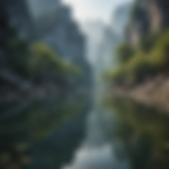 Serene mist-covered karst mountains reflected in water