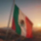 Mexican flag waving proudly in the wind