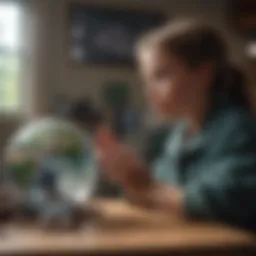 A vibrant classroom scene featuring students engaged with climate change video content.