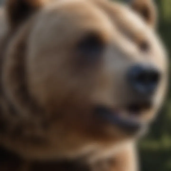 Close-up of grizzly bear's distinctive physical features