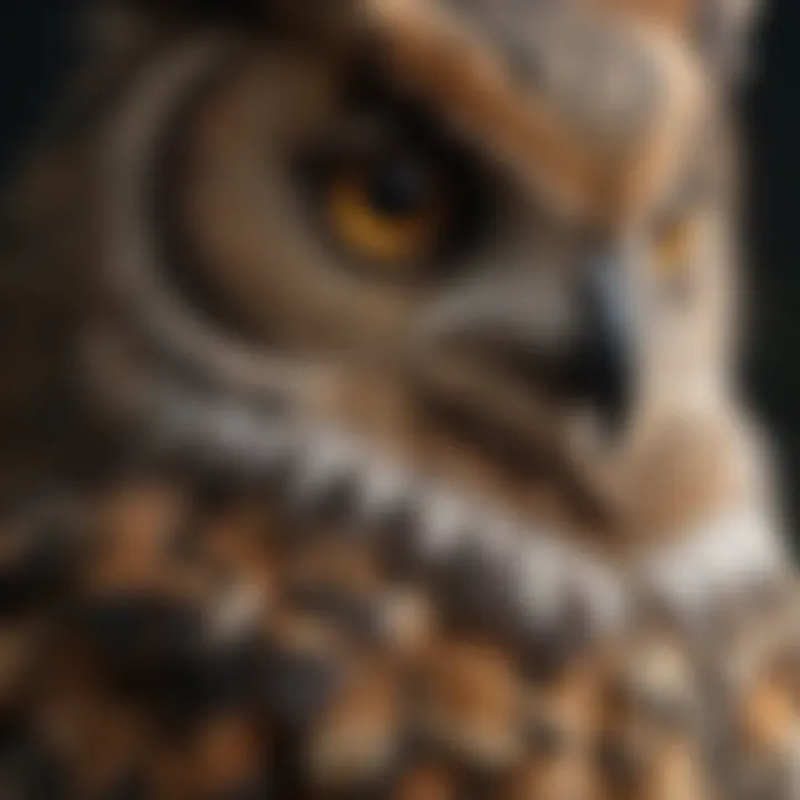 Close-up of Horned Owl's Unique Feathers