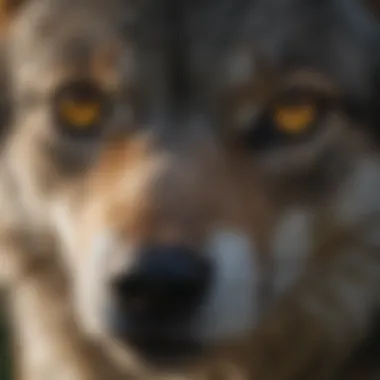 Eyes of the Predator: A Captivating Stare Close-up of wolf's piercing gaze