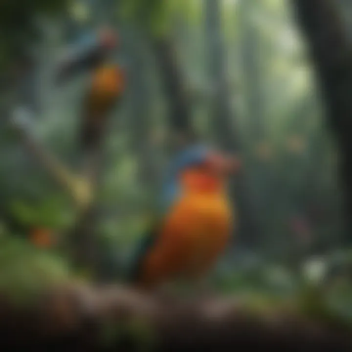 Colorful Birds in Tropical Rainforest