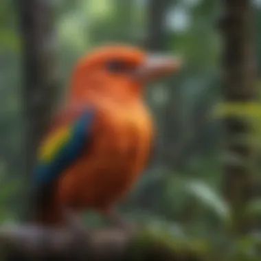 Colorful birds in a lush rainforest