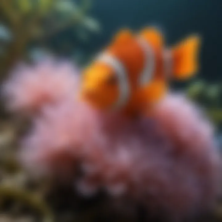 Colorful Clownfish Navigating Anemone