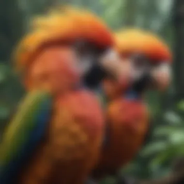 Colorful Exotic Birds in Tropical Rainforest