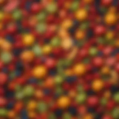 Colorful assortment of fresh seasonal fruits and vegetables