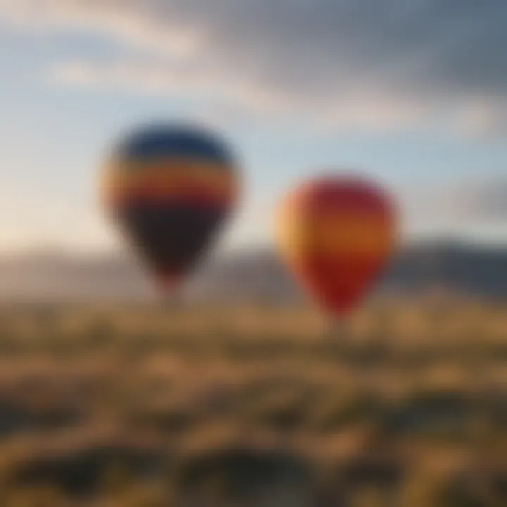 Colorful hot air balloons floating over Wyoming's landscape