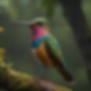 Colorful hummingbirds in Colombian rainforest