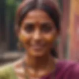 Colorful Indian woman playing Holi