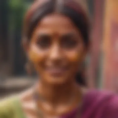 Colorful Indian woman playing Holi