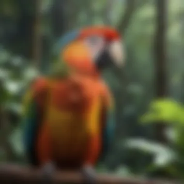 Colorful parrots in the rainforest