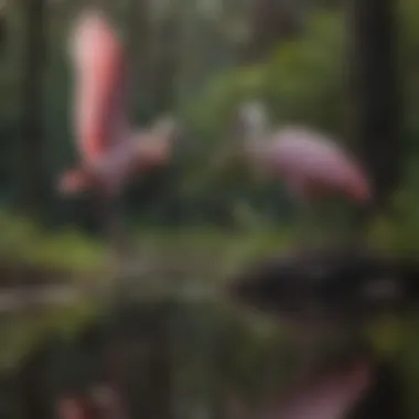 Colorful Roseate Spoonbills in the Everglades