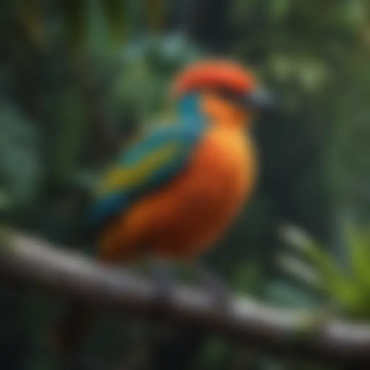 Colorful Tropical Bird Perched on Branch