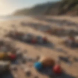 A polluted beach strewn with plastic waste