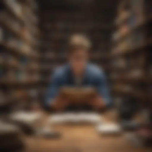 Illustration depicting a student surrounded by books and digital devices