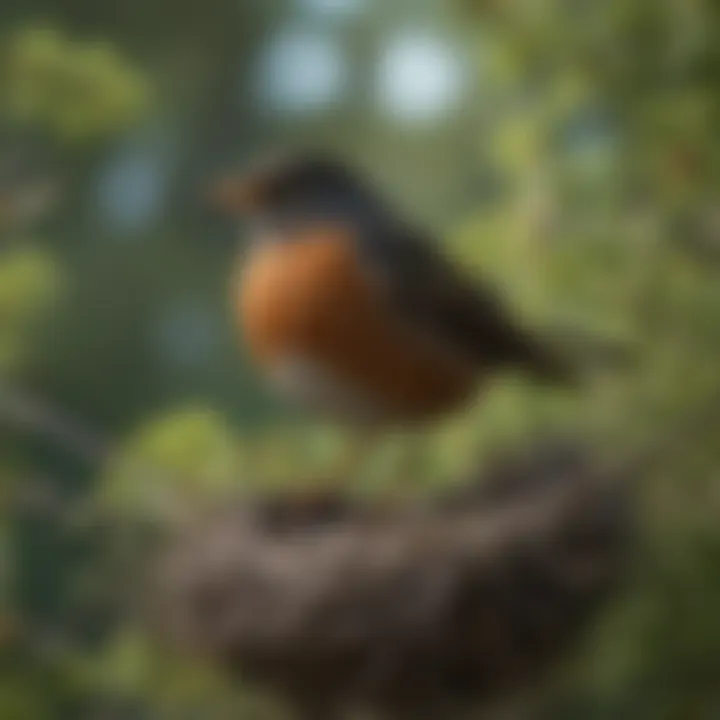 American Robin building a nest with twigs