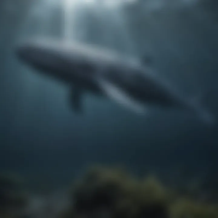 A vibrant underwater scene depicting a blue whale and its habitat