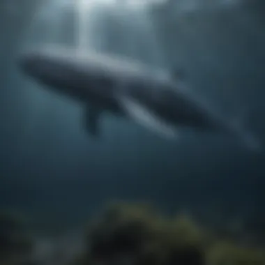 The Blue Whale's Underwater Habitat A vibrant underwater scene depicting a blue whale and its habitat