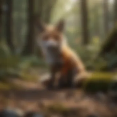 Fox den with kits playing