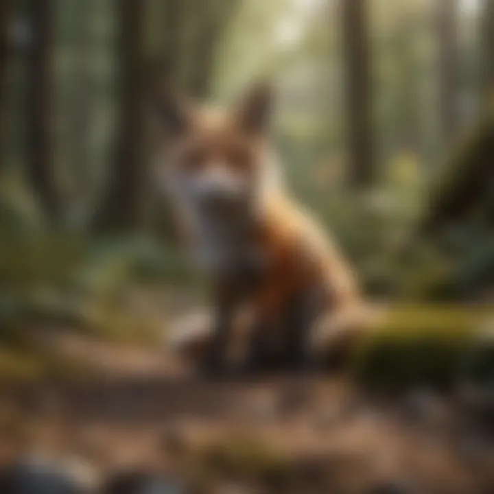 Fox den with kits playing