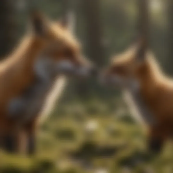 Fox interacting with other wildlife