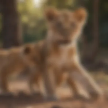 Lion Cubs at Play Cubs playing under the watchful eye of the mother lion