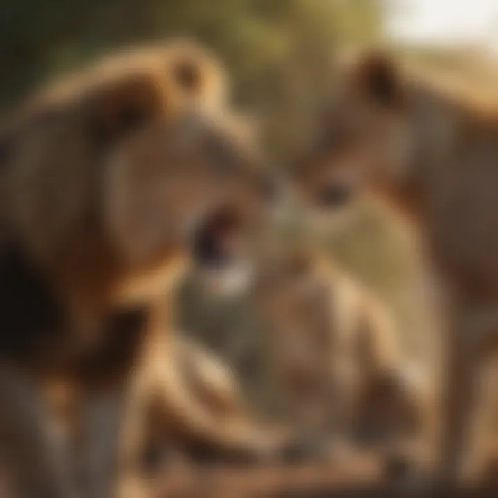 Lion pride interacting in the wild