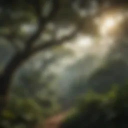 A lush canopy of the African rainforest showcasing diverse tree species.