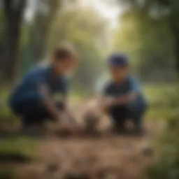 Children planting trees in a park