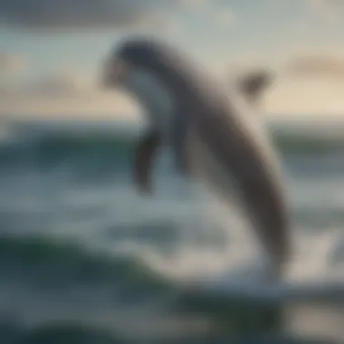 A playful dolphin leaping through the waves, showcasing its intelligence