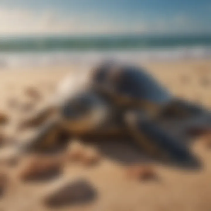 Sea Turtles Nesting on the Beach A serene beach scene where sea turtles are nesting, emphasizing the importance of conservation efforts.