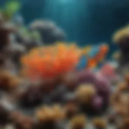 A colorful coral reef teeming with diverse marine life.