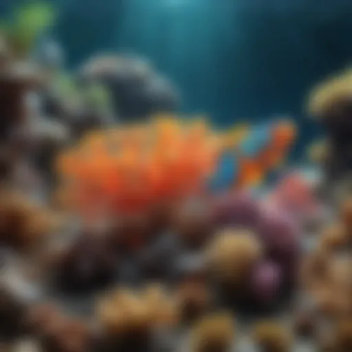 A colorful coral reef teeming with diverse marine life.